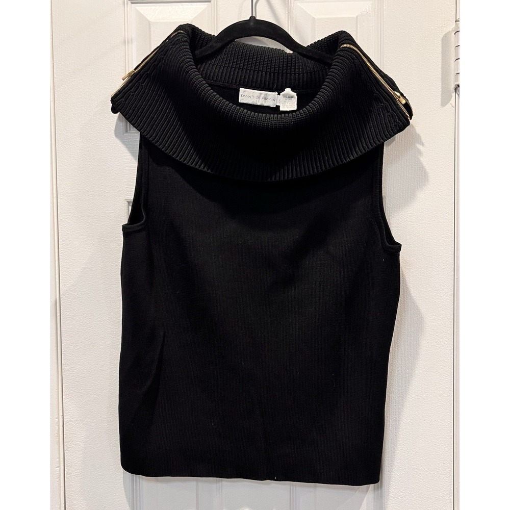 Dana Buchman Black Solid Rayon/Nylon Knit Cowl Neck Sleeveless Sweater Vest XL